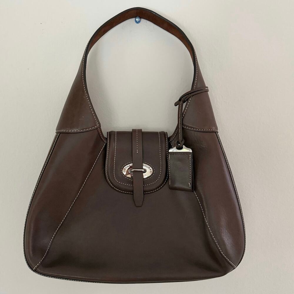 Dooney & Bourke Brown Leather Hobo Shoulder Bag Turnlock Flap Vintage Y2K